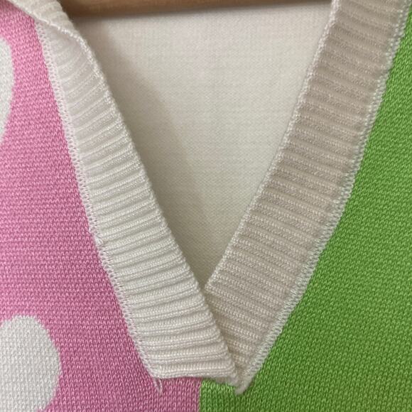 debut Retro Colorful Flowers Floral Knit Crop V-Neck Collar Sweater Vest Top - Picture 5 of 8